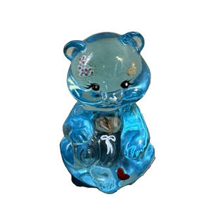 Vintage Fenton Hand Painted Blue Art Glass Bear 2.875" Tall Signed